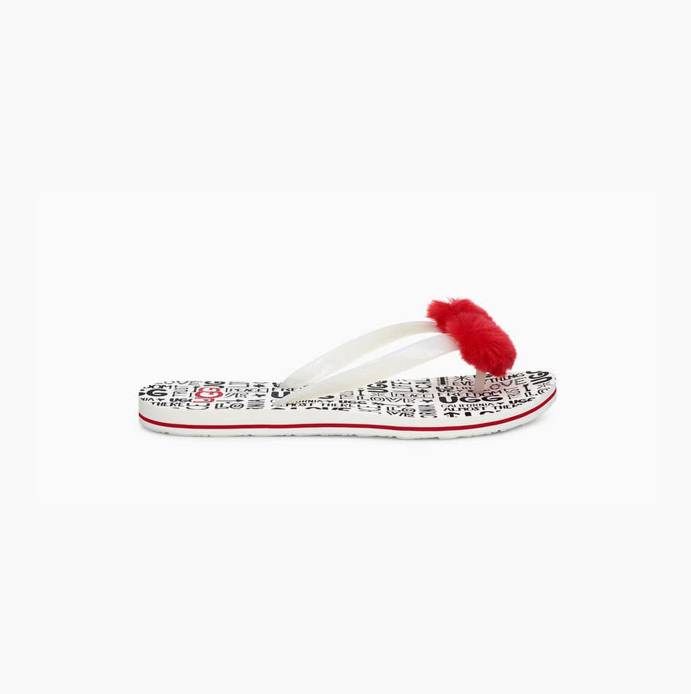 UGG Simi Fluff Manifesto Red/White Sandals for Women (UJKT84357)